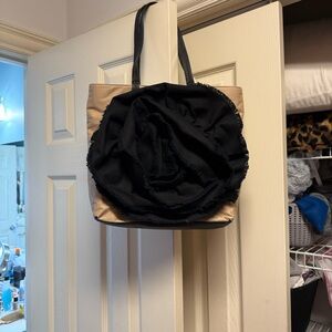 Kate Landry Black and Tan Tote with Floral Accent
